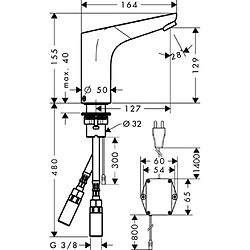 Mitigeur de lavabo HANSGROHE Focus électronique avec manette de réglage de température sur secteur chromé - 31173000