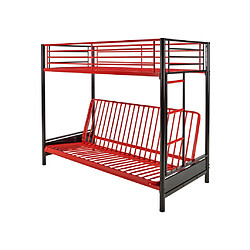 Acheter Vente-Unique Lit mezzanine 90 x 190 cm - Avec banquette convertible - Métal - Noir et Rouge + Futon + Matelas - MODULO V