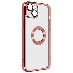 Avizar Coque iPhone 14 Plus Souple Bloc Caméra Couvert Transparent Contour rose Chromé