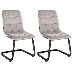 Decoshop26 Set de 2 chaises de salle à manger coutures décoratives carrées en velours gris et pieds luge en métal noir 10_0001577