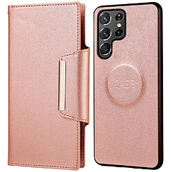 Etui en PU ultra-mince, détachable or rose pour votre Samsung Galaxy S22 Ultra