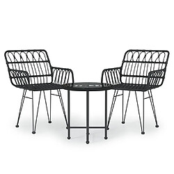 Salle à manger de jardin 3 pcs,Table et chaise à dîner Noir Résine tressée -MN76081