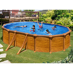 Piscine acier aspect bois Mauritius ovale 6,34 x 3,99 x 1,32 m - Gré