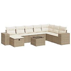 vidaXL Salon de jardin avec coussins 9 pcs beige résine tressée