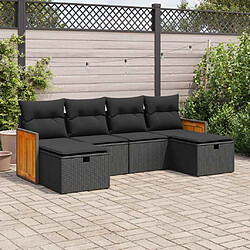 vidaXL Salon de jardin 6 pcs avec coussins noir résine tressée