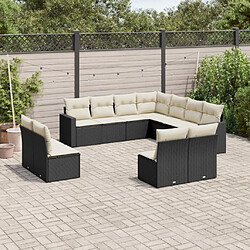 Maison Chic Salon de jardin 11 pcs avec coussins | Ensemble de Table et chaises | Mobilier d'Extérieur noir résine tressée -GKD36094