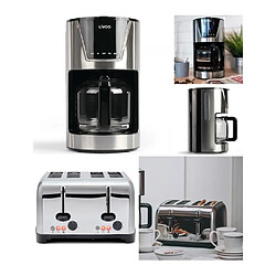 Livoo Cafetière électrique programmable Machine à café 1L5 INOX GRISE 900W + Grille-pain 1700W INOX 4 fentes larges