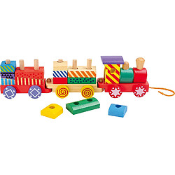 Small Foot Train Multicolore en bois avec 13 cubes de construction et une locomotive avec deux wagons