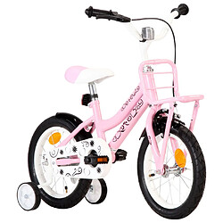 vidaXL Vélo enfant avec porte-bagages avant 14 pouces Blanc et rose