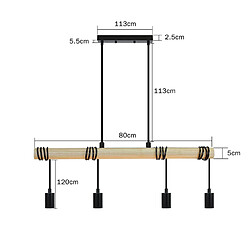 NETTLIFE Suspension bois noir Diam.113cm E27 à manger vintage rétro 4 flammes lampe de cuisine industrielle pour salle à manger cuisine salon pas cher