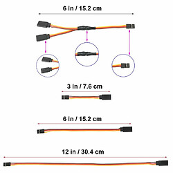 16pcs Rallonge de Servo pour RC, 75/150/300mm Câble d’Extension de Servo JR Connecteur Fiche, 1 à 2 Y 150mm 3 Broches Câble Fil JR Mâle et Futaba Femelle