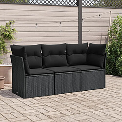 Maison Chic Salon de jardin 3 pcs avec coussins | Ensemble de Table et chaises | Mobilier d'Extérieur noir résine tressée -GKD67325