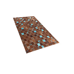 Beliani Tapis marron et bleu en peau de vache 80 x 150 cm ALIAGA