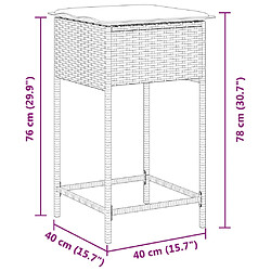 vidaXL Tabourets de bar jardin coussins lot de 2 noir résine tressée pas cher