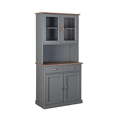 Mes Buffet vaisselier 4 portes et 2 tiroirs en pin massif gris- TERA