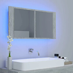 Avis Maison Chic Armoire de salle de bain,Meuble de rangement,Meuble haut à miroir LED Gris béton Acrylique -GKD140950