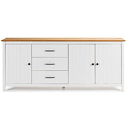 Pegane Buffet en pin massif décor ciré chêne et blanc, meuble de rangement - Longueur 190 x Profondeur 40 x Hauteur 80 cm