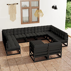 Maison Chic Salon de jardin 12pcs + coussins - Mobilier/Meubles de jardin - Table et chaises d'extérieur Noir Bois de pin massif -MN44767