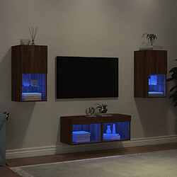 vidaXL Meuble TV muraux 4 pcs avec lumières LED chêne marron