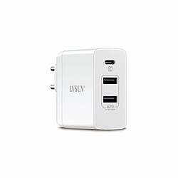 Lvsun Station de Recharge Ultra-Rapide 45 Watts 2 Ports USB-A et 1 Port USB-C PD 3.0 et QC 3.0