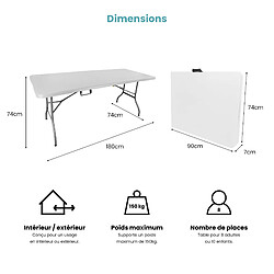 SkyLantern Lot 1 Table Pliante et 2 bancs 180 cm Blanc