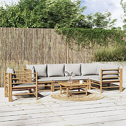 Maison Chic Salon de jardin 7 pcs + coussins - Mobilier/Meubles de jardin - Table et chaises d'extérieur gris clair bambou -MN31297