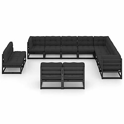 Avis Maison Chic Salon de jardin 12pcs + coussins - Mobilier/Meubles de jardin - Table et chaises d'extérieur Noir Bois de pin massif -MN14015