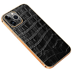 Coque en TPU + cuir véritable électroplaqué, texture crocodile, anti-chute pour votre iPhone 14 Pro Max - noir