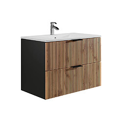 Avis Vente-Unique Meuble de salle de bain suspendu avec vasque à encastrer - Naturel clair et noir - 80 cm - MADELA