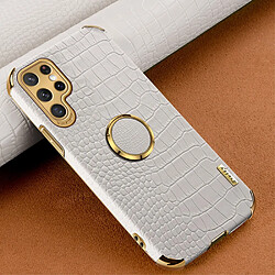 Coque en TPU + PU antichoc, texture crocodile avec béquille blanc pour votre Samsung Galaxy S22 Ultra 5G