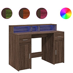 Helloshop26 Bureau table poste de travail meuble d'ordinateur informatique étude et lumières LED chêne bois d'ingénierie brun 02_0023795