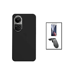 PHONECARE Kit Film Verre Trempé Curved + Coque Silicone Liquide + Support Magnétique L Safe Driving Voiture pour Oppo Reno10 Pro - Noir