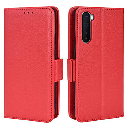 Etui en PU texture litchi, double fermeture magnétique avec support, rouge pour votre OnePlus Nord