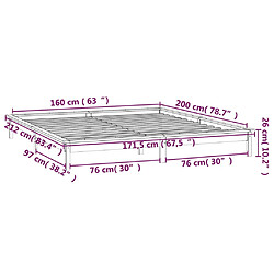 vidaXL Cadre de lit à LED sans matelas blanc 160x200 cm bois massif pas cher