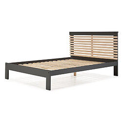 Pegane Lit adulte en pin et MDF coloris anthracite, chêne - Longueur 197,7 x Profondeur 153,2 x Hauteur 100 cm