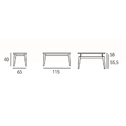 Inside 75 Table basse relevable GEO 115 x 65 x 40 cm pieds blancs plateau verre blanc