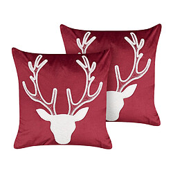 Beliani Lot de 2 coussins BICOCCA Velours 45 x 45 cm Animal Broderie Rouge foncé