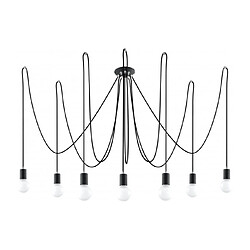 Luminaire Center Suspension EDISON acier/corde en textile noir 7 ampoules