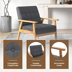 Avis Helloshop26 Fauteuil d'accent moderne du milieu du siècle fauteuil rembourré boutonné avec tissu en lin respirant & cadre en bois massif de hévéa gris 20_0007169