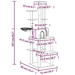 vidaXL Arbre à chat avec griffoirs en sisal Crème 167 cm pas cher