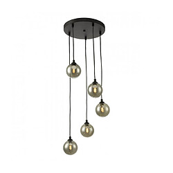 Luminaire Center Suspension Federico Noir satiné,verre fumé 5 ampoules 150cm