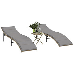 Maison Chic Lot de 2 Chaises longues avec table | Bain de soleil Relax | Transat beige résine tressée -GKD59399