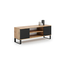 Alter Meuble TV avec 2 portes et 1 étagère centrale, Buffet avec pieds en métal, Buffet de salon de style industriel, cm 155x40h49, couleur Érable et Noir