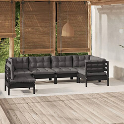 Maison Chic Salon de jardin 6 pcs + coussins - Mobilier/Meubles de jardin - Table et chaises d'extérieur Noir Bois de pin -MN40714