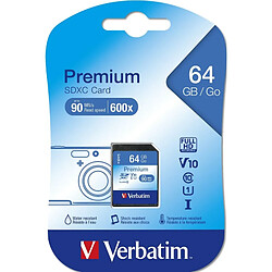 Carte Mémoire SD Verbatim PREMIUM SDXC C10/U1 64 GB 2 g VERBATIM Verbatim Premium