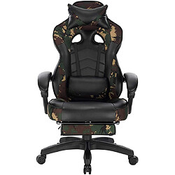 Helloshop26 Fauteuils de bureau sport chaise de jeu avec appui-tête coussin lombaire et repose-pieds en cuir synthétique camouflage noir 19_0000081 pas cher