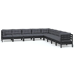 Maison Chic Salon de jardin 9 pcs + coussins - Mobilier/Meubles de jardin - Table et chaises d'extérieur Noir Bois de pin solide -MN78392