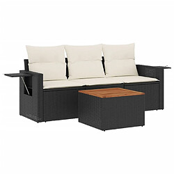 Maison Chic Salon de jardin 4 pcs avec coussins | Ensemble de Table et chaises | Mobilier d'Extérieur noir résine tressée -GKD28604