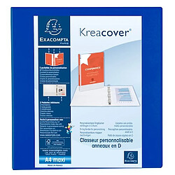 Exacompta Classeur PP personnalisable Kreacover - 4 anneaux en D 60mm - A4 maxi - Bleu - Lot de 10