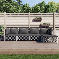 Maison Chic Salon de jardin 5 pcs avec coussins - Table et chaises d'extérieur - Mobilier/Meubles de jardin Moderne blanc acier -MN37016